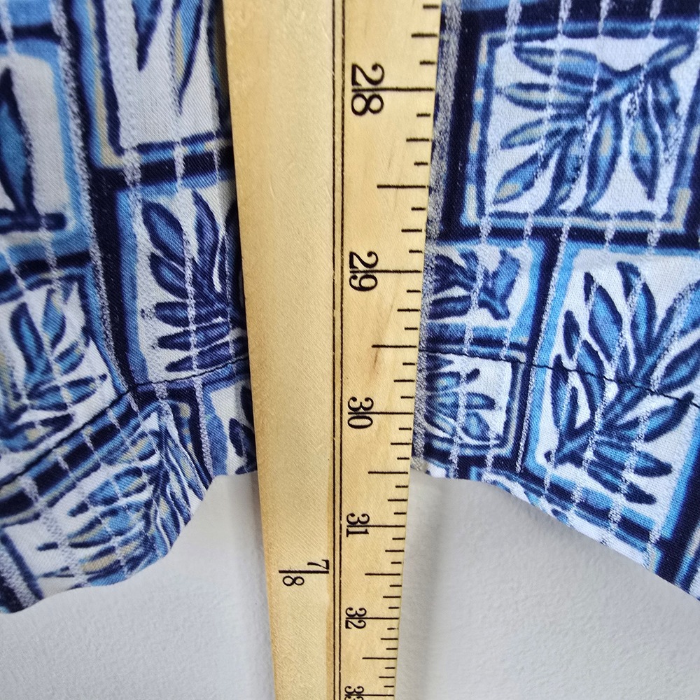Tommy Bahama Mens XL Blue White Cotton Silk Botanical Tile Print Camp Shirt - Picture 5 of 7